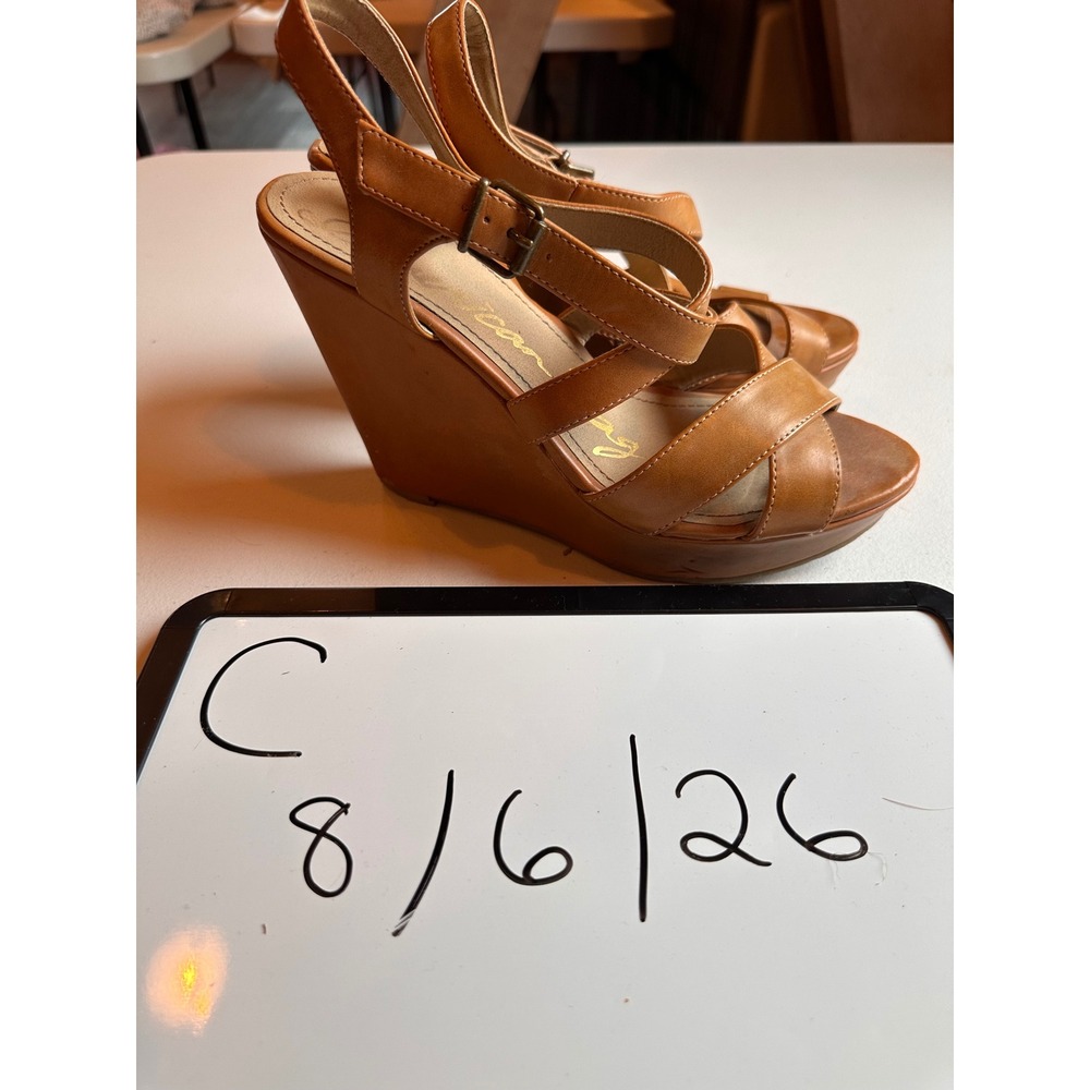 American Rag Womens Cognac Brown Strappy Platform Wedge Sandals Size 8.5